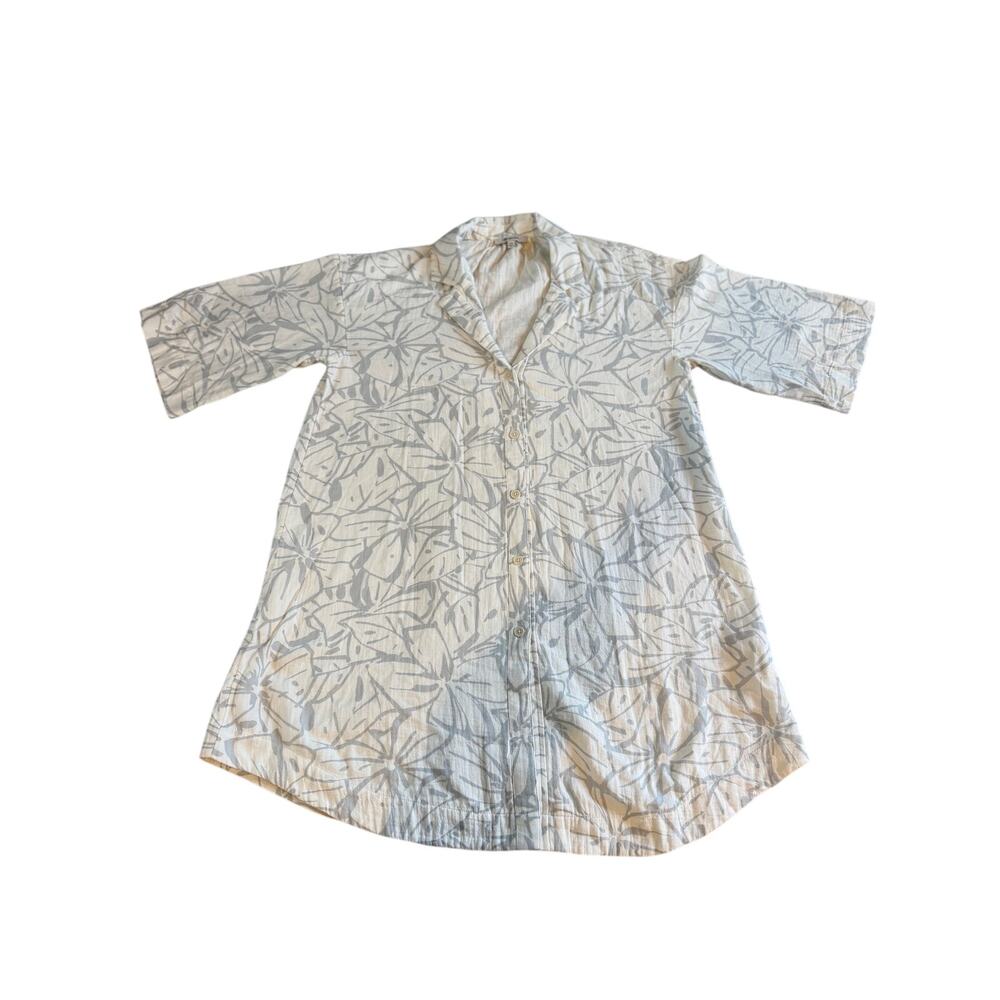 Madewell Do Well Gauze Shirt Dress White Gray Leaf Print Button Front Cover Up